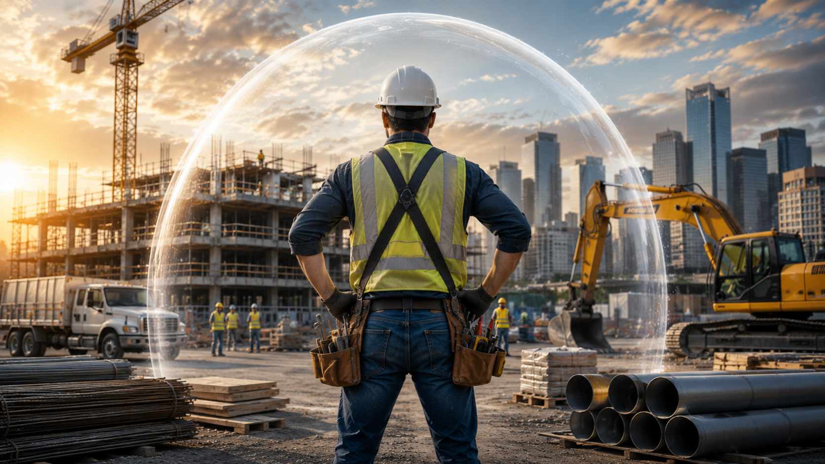 Contractor at a construction site representing excess and umbrella liability protection.