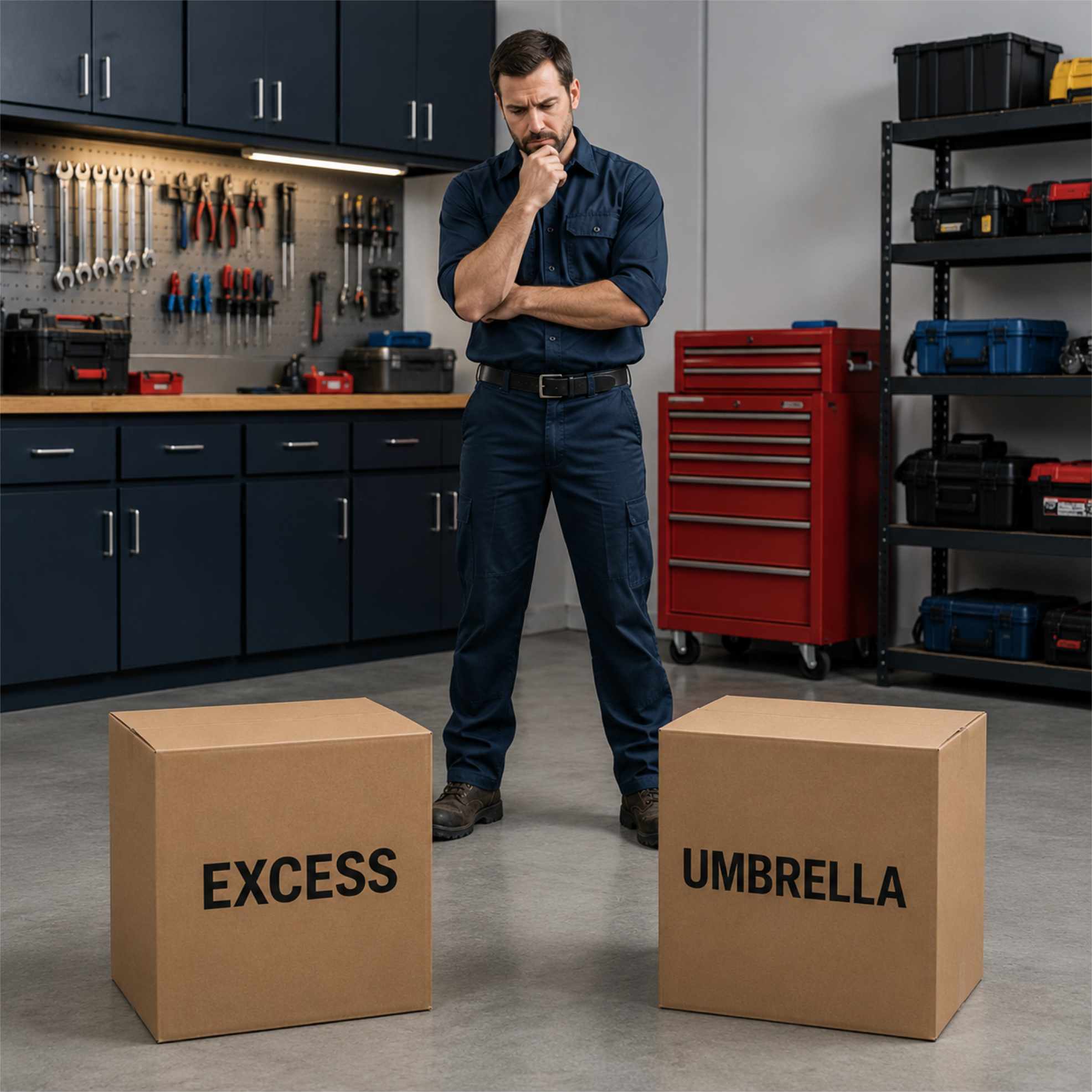 Umbrella and excess liability concept for contractor insurance.