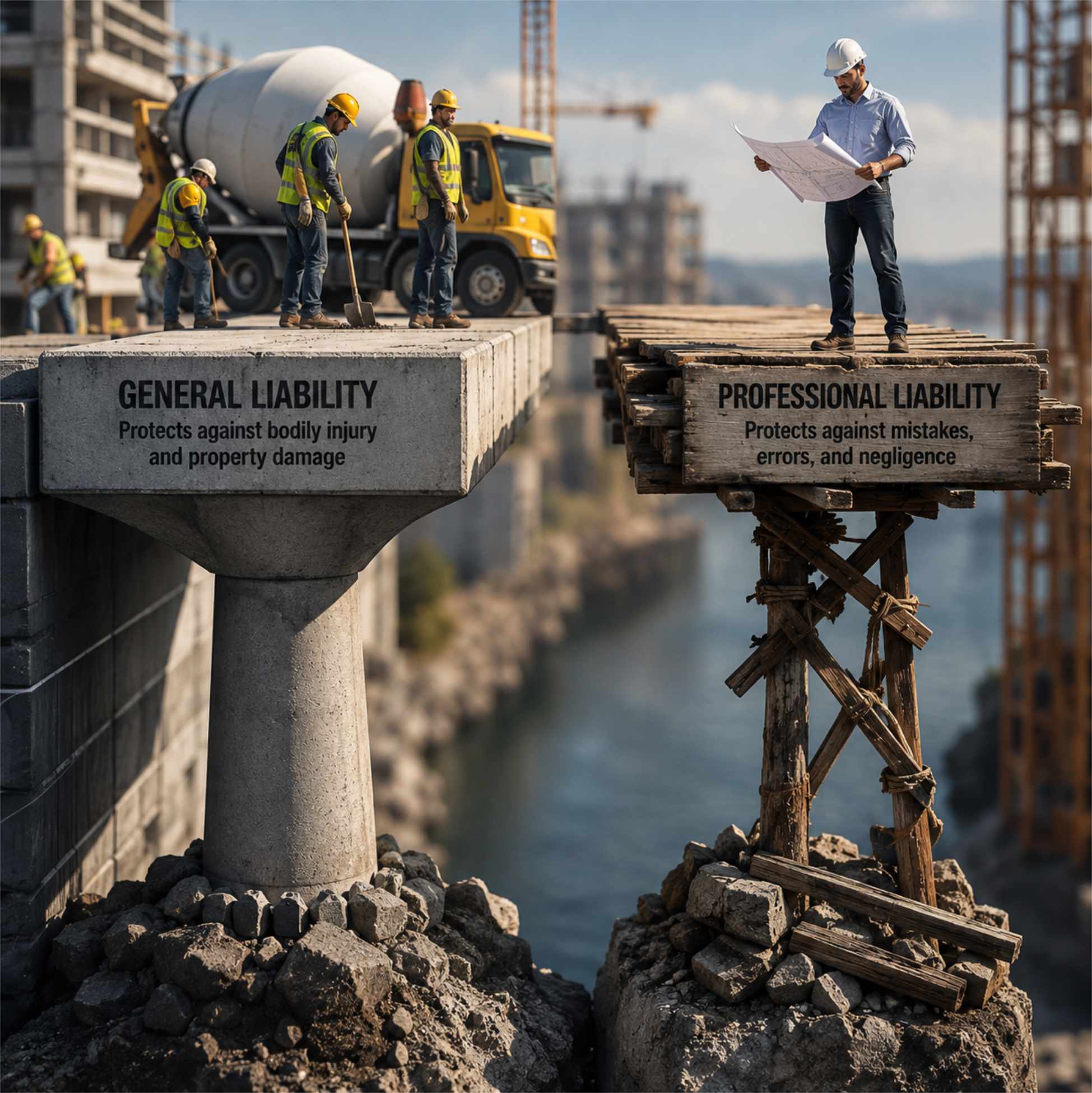 Comparison between General Liability and Professional Liability for contractors.