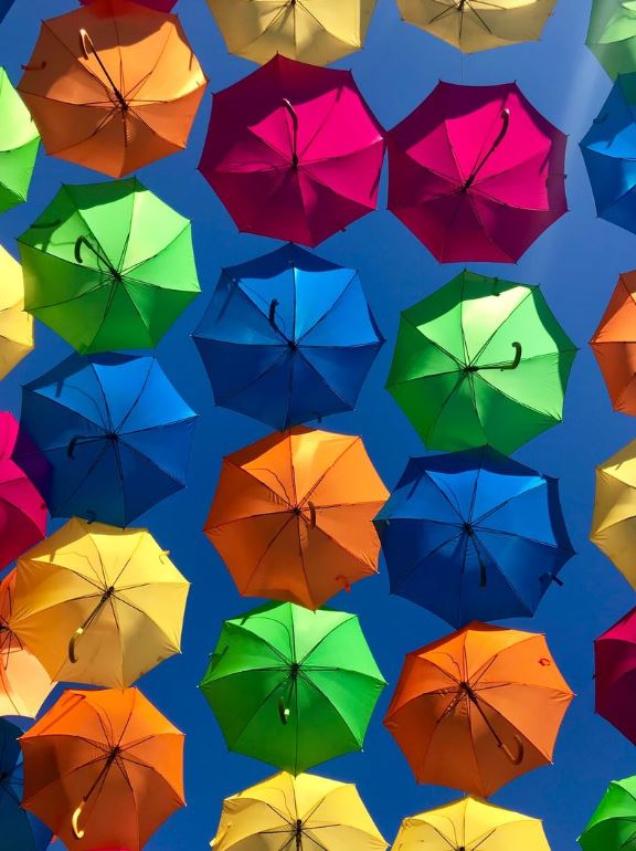 umbrellas colors red yellow