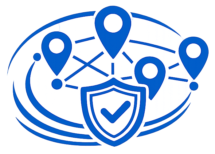 Multistate insurance coverage network icon with location pins and shield representing licensed insurance services across multiple states