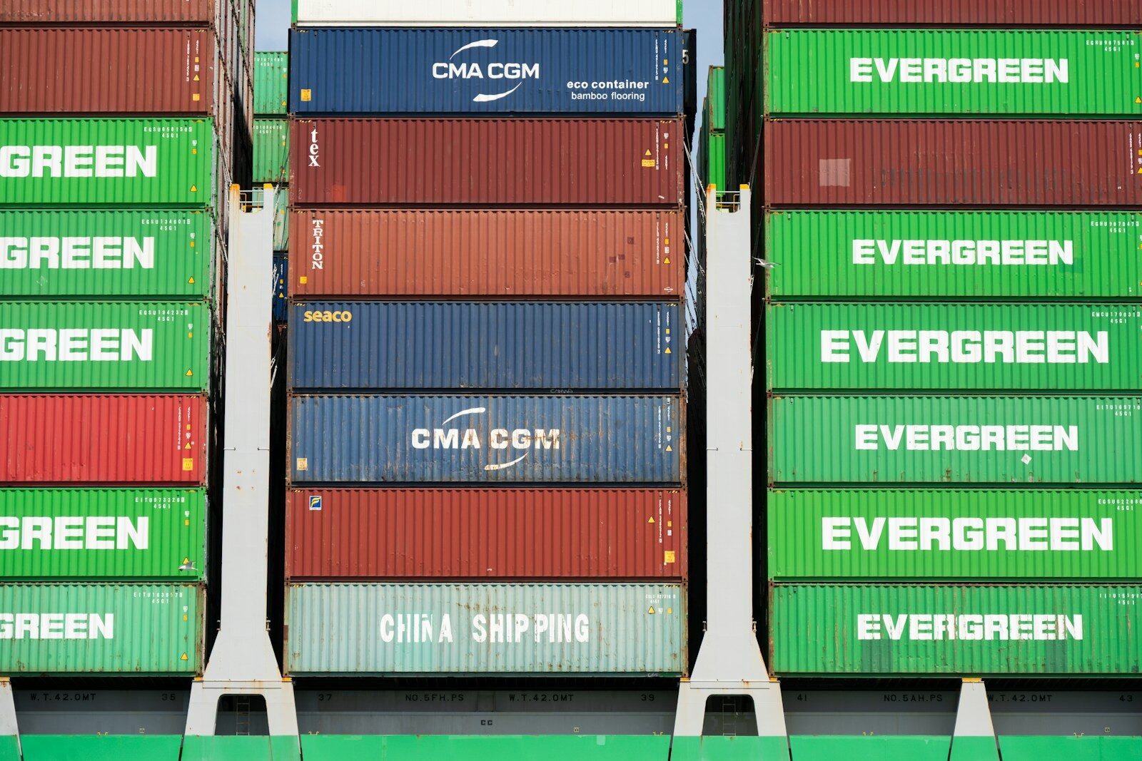 Shipping containers at an intermodal container terminal.