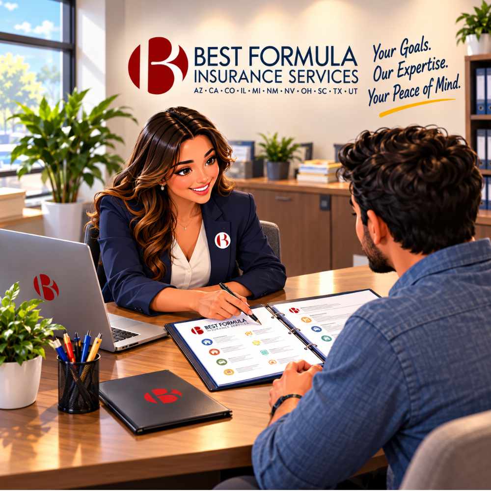 Best Formula Insurance agent meeting with a customer and explaining insurance coverage options.